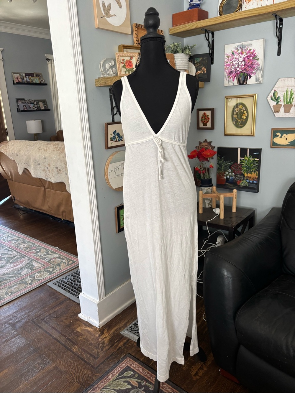 Free people beach long v-neck dress coverup white boho casual size XS - Picture 3 of 9